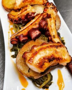 Grilled octopus with grelos